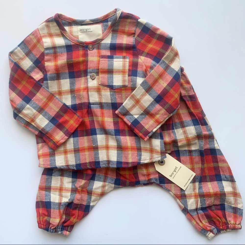 Boy + Girl Plaid Top and Harem Bottoms